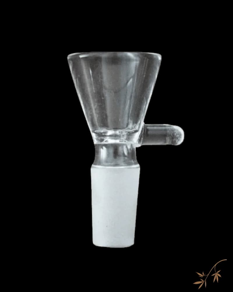 Martini-shaped glass bowl with white silicone downstem collar and side joint, cannabis bong accessory