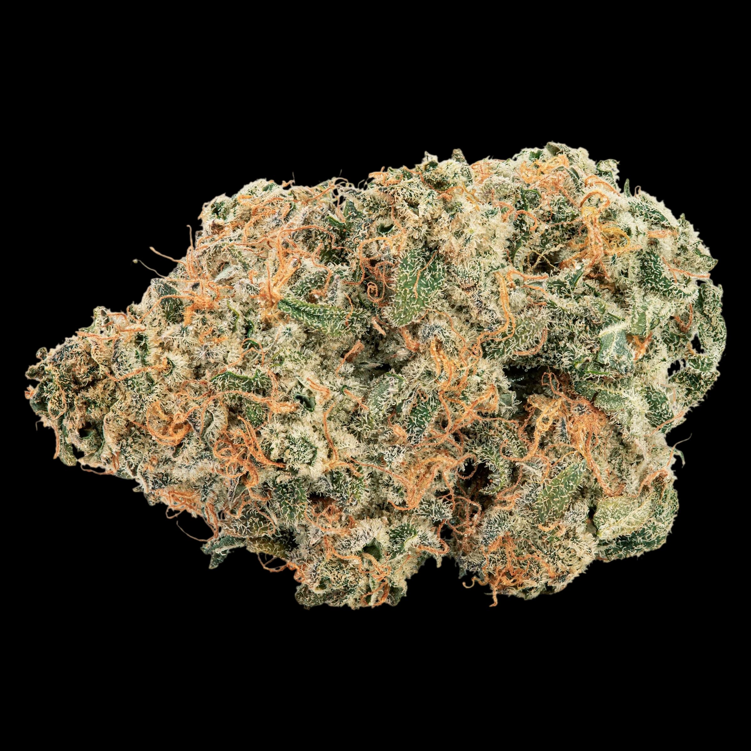 Big Bag O' Buds Purple Cherry Punch dried flower with green and orange pistils on white background