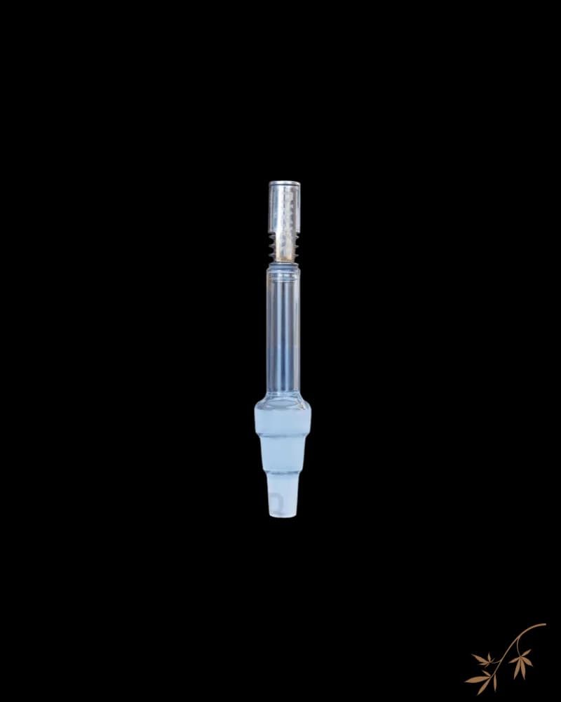 Glass cannabis dab rig or water pipe stem with metal nail and clear blue-tinted chamber