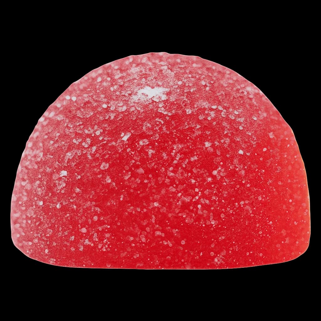 Blast Animal Style Sour Wild Raspberry Live Rosin Gummy, red soft chew with sanding sugar coating