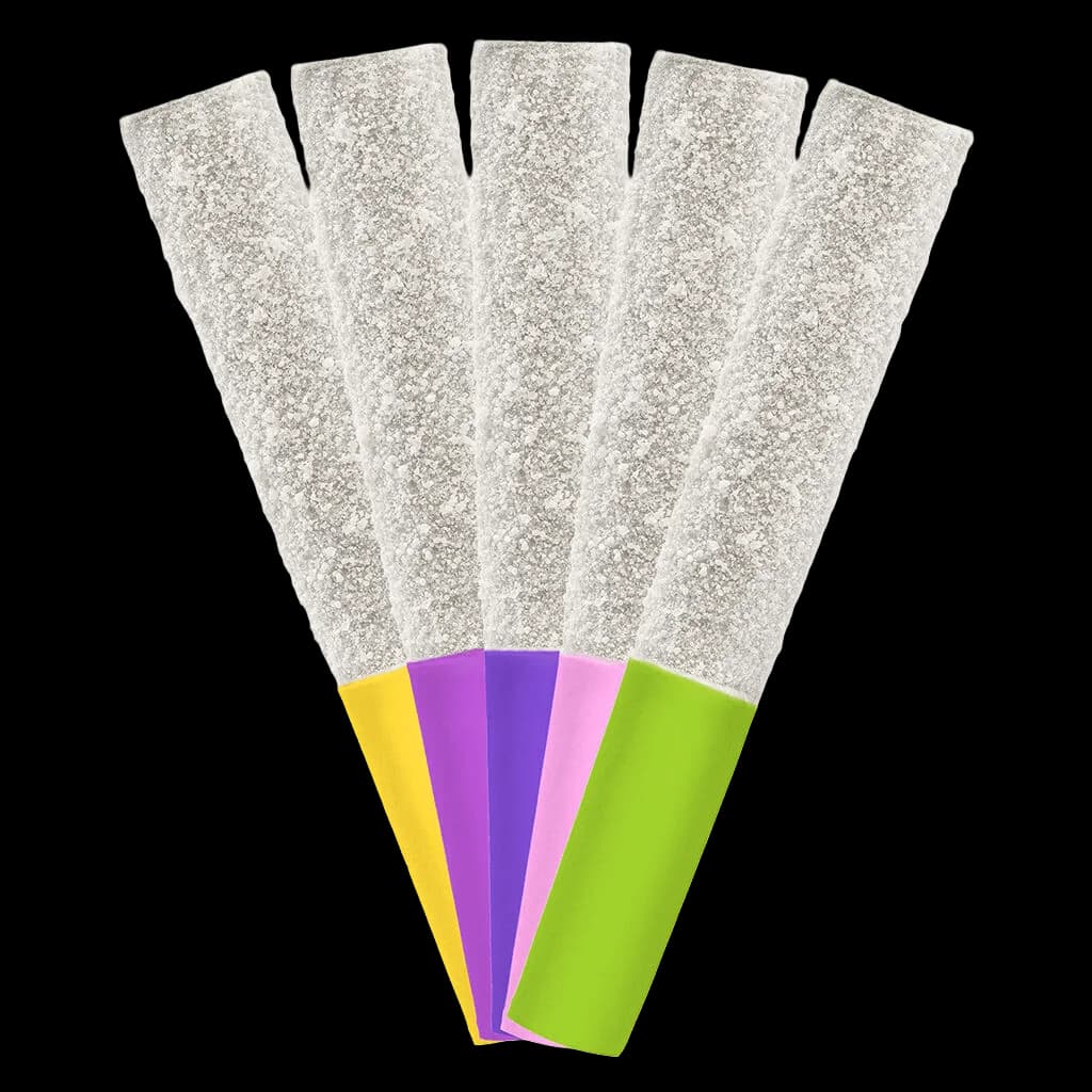 Nugz Flavour Bomb 40 Fruit Blast Diamond Infused pre-rolls, 5-pack with colorful filter bands