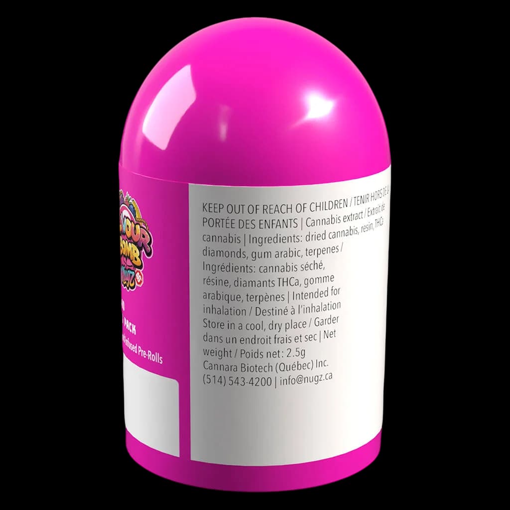 Nugz Flavour Bomb 40 Fruit Blast 2.5g diamond infused pre-roll in bright pink packaging