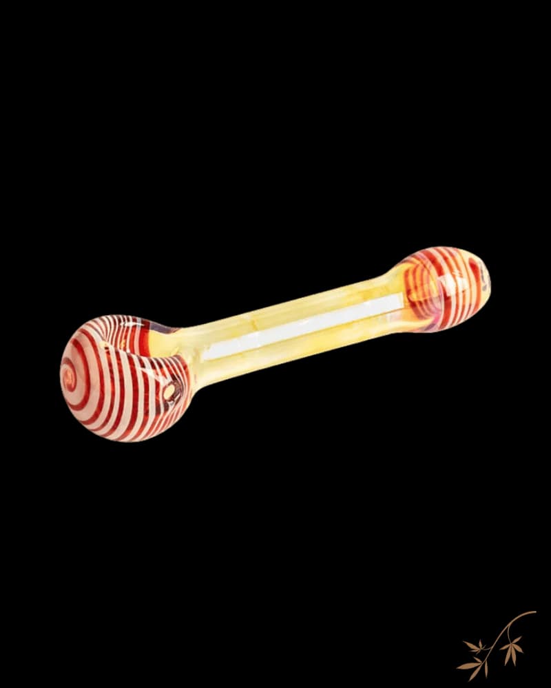 Red Eye Tek The Money hand pipe, 3.5 inches, with red and yellow striped glass bulbs and yellow tube stem