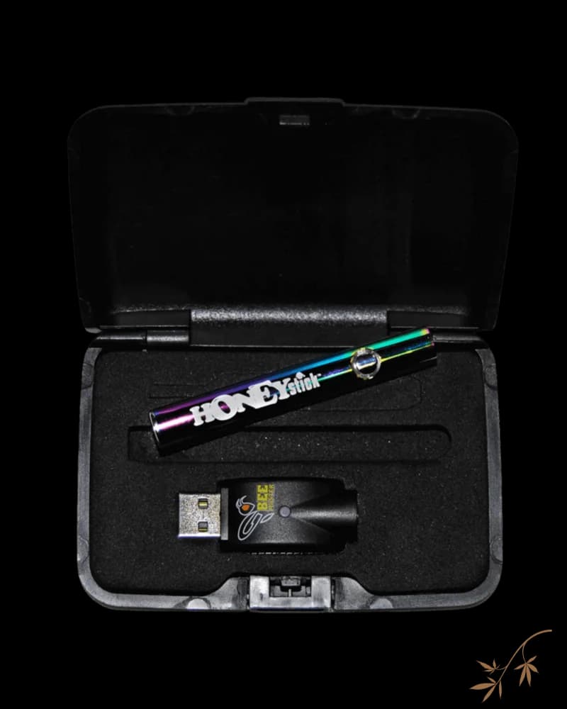 Honeystick Bee Master variable voltage battery kit with iridescent pen, USB charger, and carrying case
