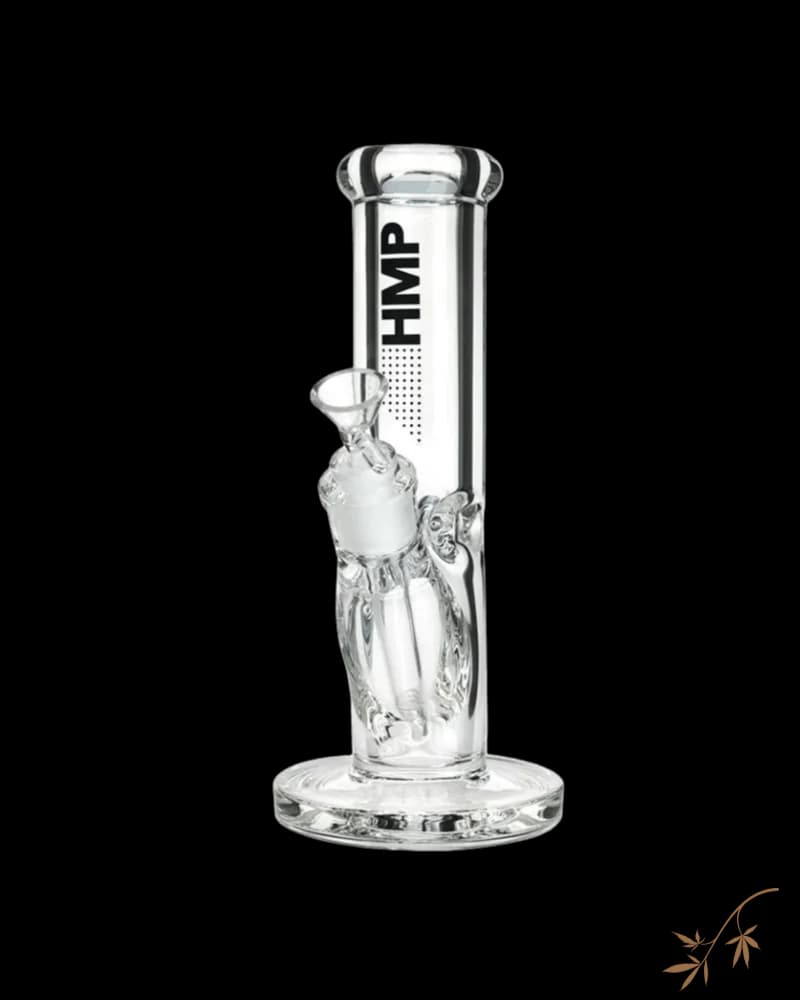 HMP Straight Bong Heavy Duty glass water pipe with flared mouthpiece and decorative ice catch design