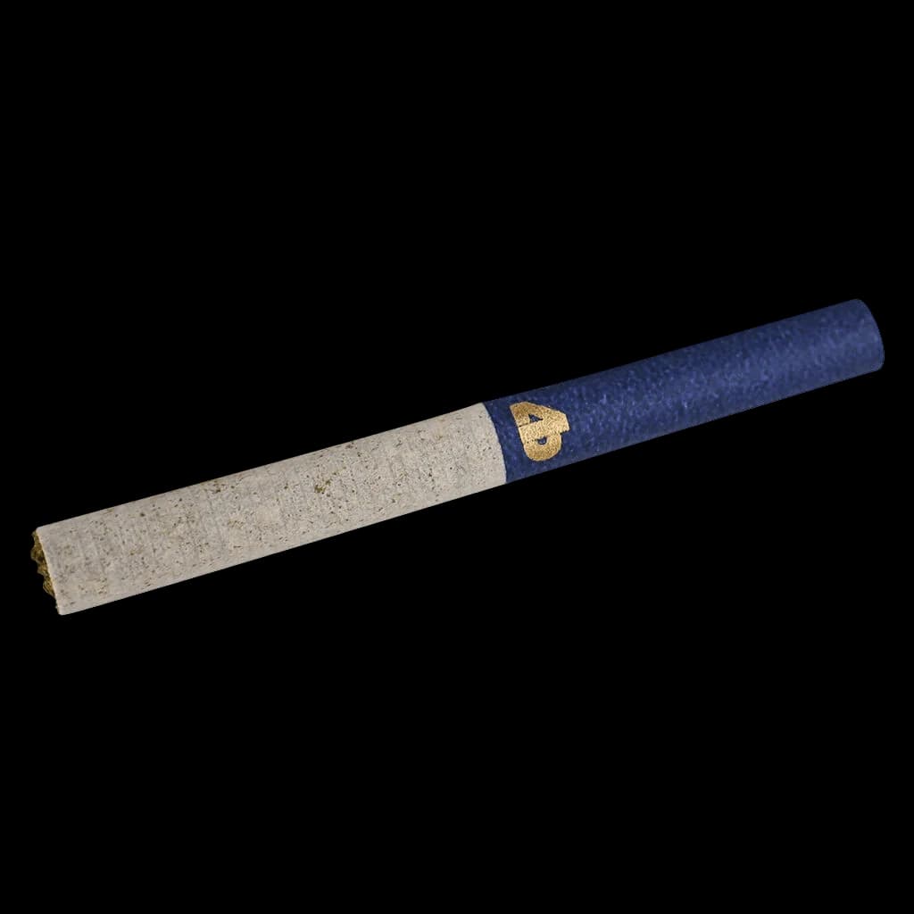 Four Buds Farms Purple Urkle pre-roll with natural paper wrap and blue filter tip