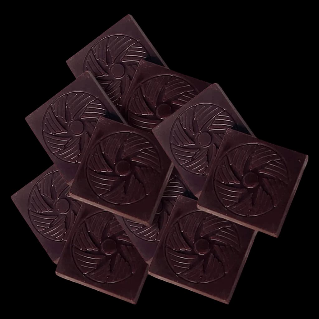 Social Sessions 1111 THC micro-dosed vegan chocolate squares with Lion's Mane mushroom embossed design