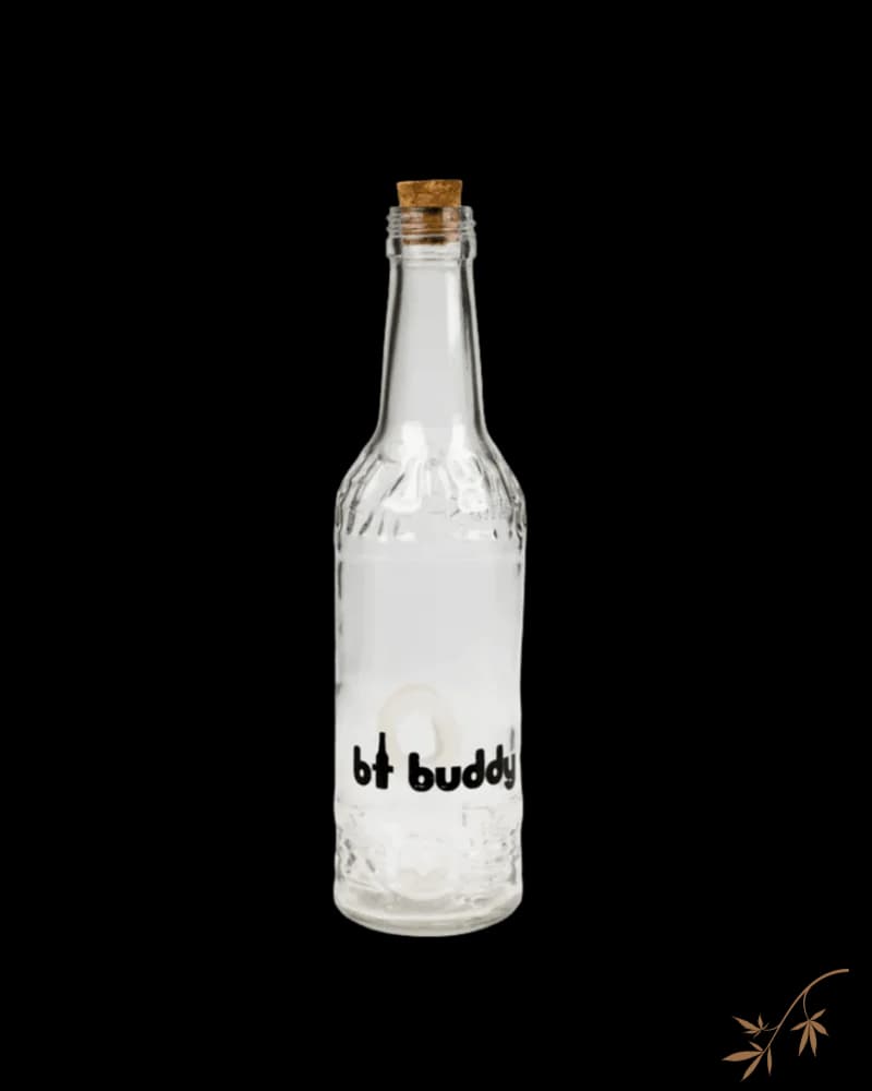 BT Buddy glass toke bottle with cork stopper, clear glass smoking accessory