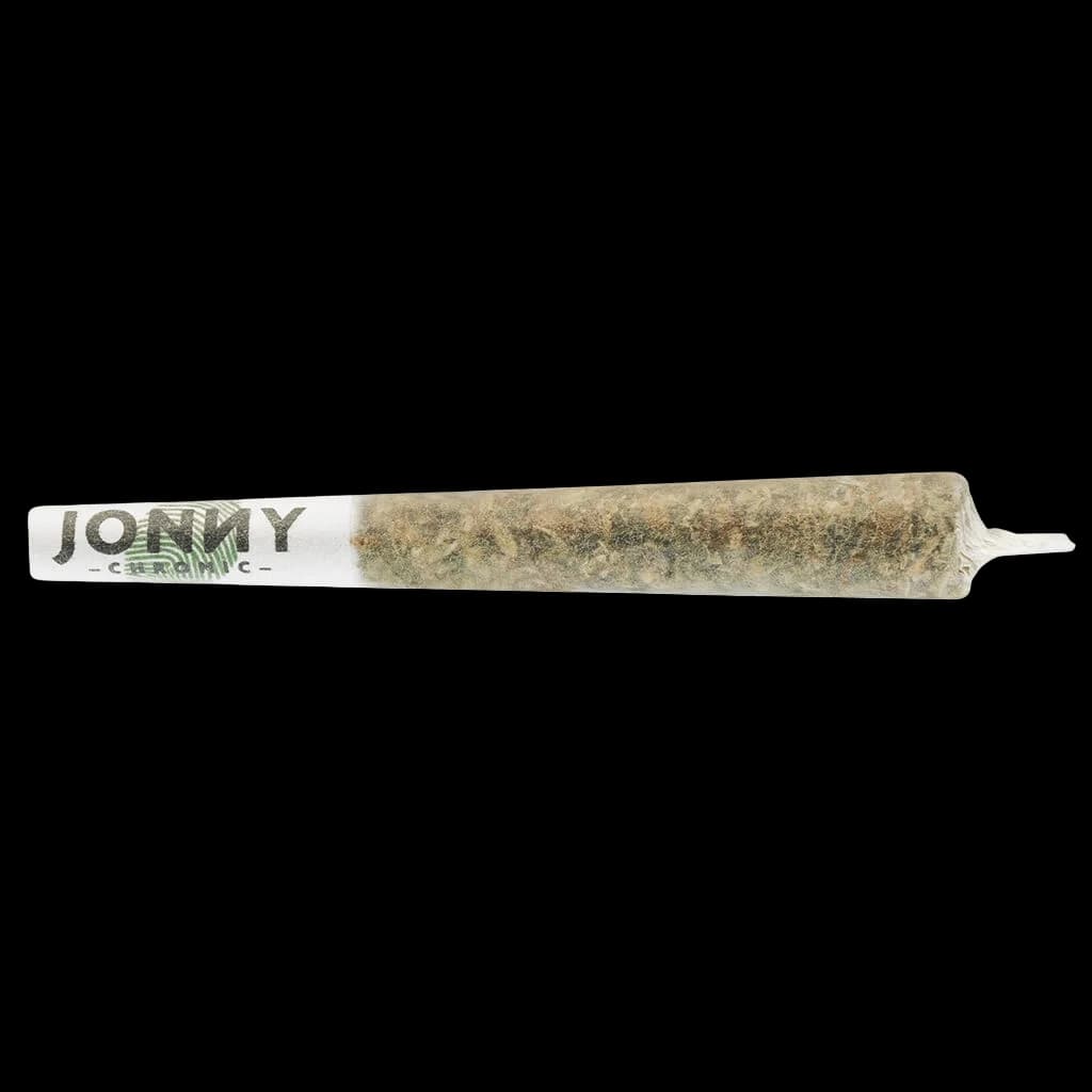 Jonny Chronic Cherry Bomb Reefers pre-roll with branded white filter tip and cannabis flower visible