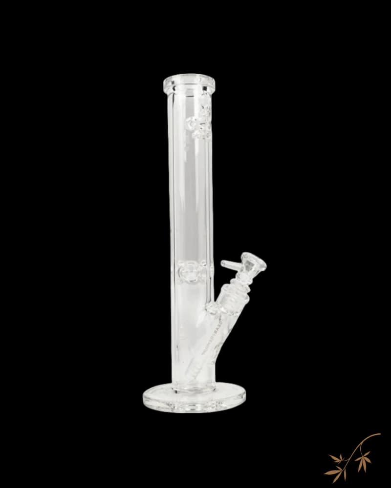 Gear Premium straight tube water bong with 7mm thick borosilicate glass and debossed logo, angled side arm percolator, and round base.