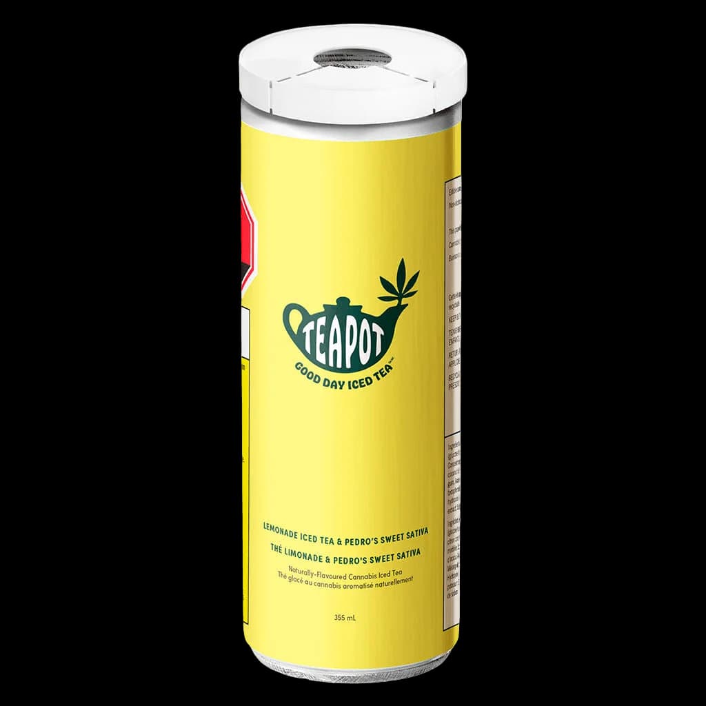 Teapot Good Day Lemonade Iced Tea 355ml cannabis beverage can with yellow label and white lid