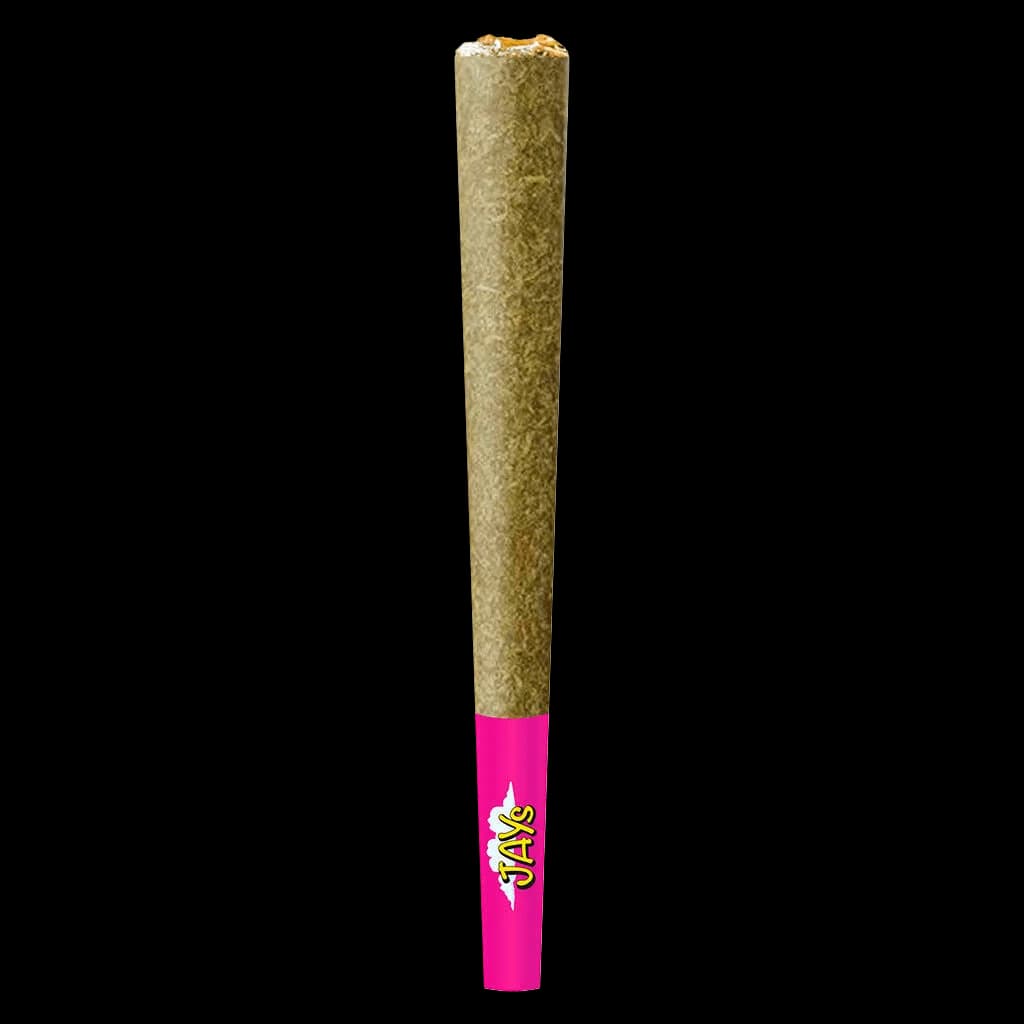 JAY's diamond-infused strawberry pre-roll with pink filter and gold leaf wrap, cannabis pre-roll