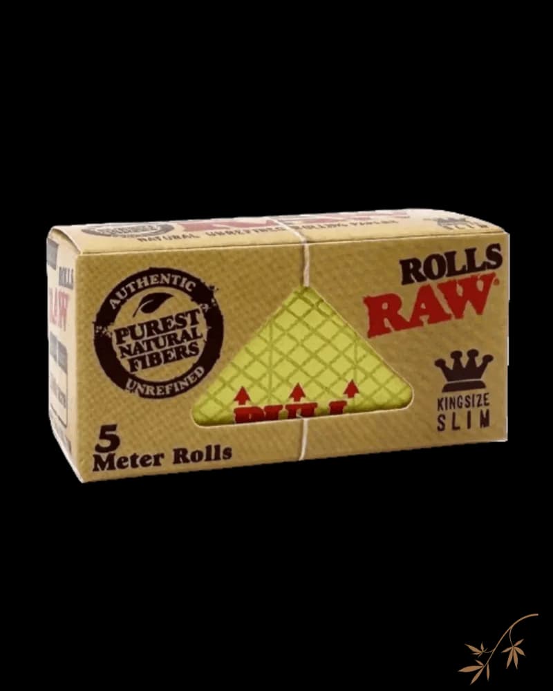 RAW Classic King Size Slim rolling papers, 5 meter rolls pack with natural fiber packaging
