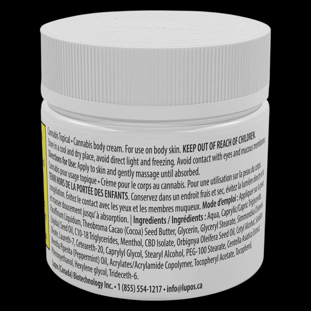 PROOFLY Extra Strength CBD Isolate Muscle & Joint Cream jar with white cap and label showing ingredients and bilingual usage directions