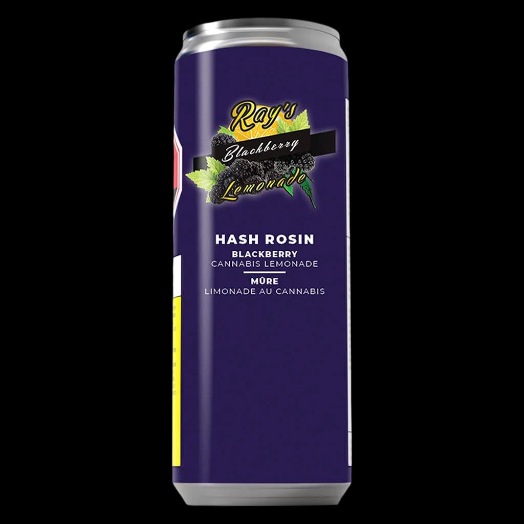 Ray's Blackberry Lemonade cannabis beverage in purple can with blackberry and lemon leaf graphics
