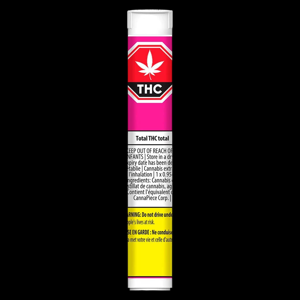 JAYS cannabis vape cartridge 0.95g with pink packaging, white cannabis leaf, THC label, and yellow Health Canada warning band
