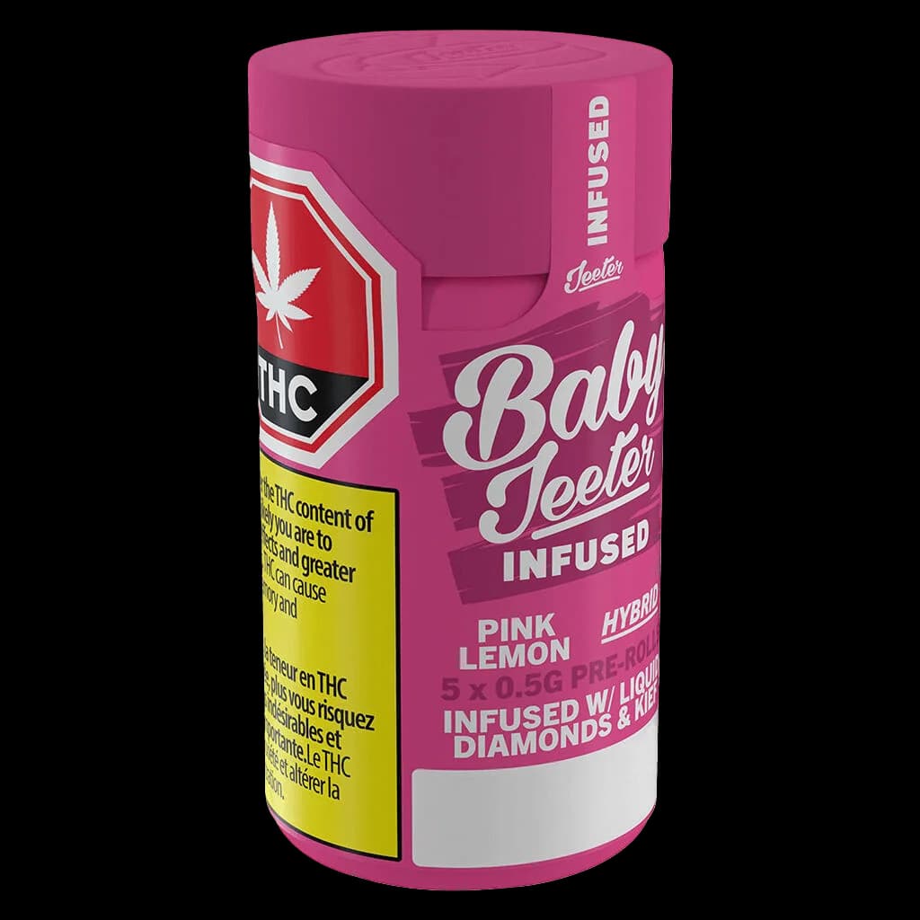 Baby Jeeter Pink Lemon infused pre-roll pack, hybrid strain, 5x0.5g with diamonds and kief