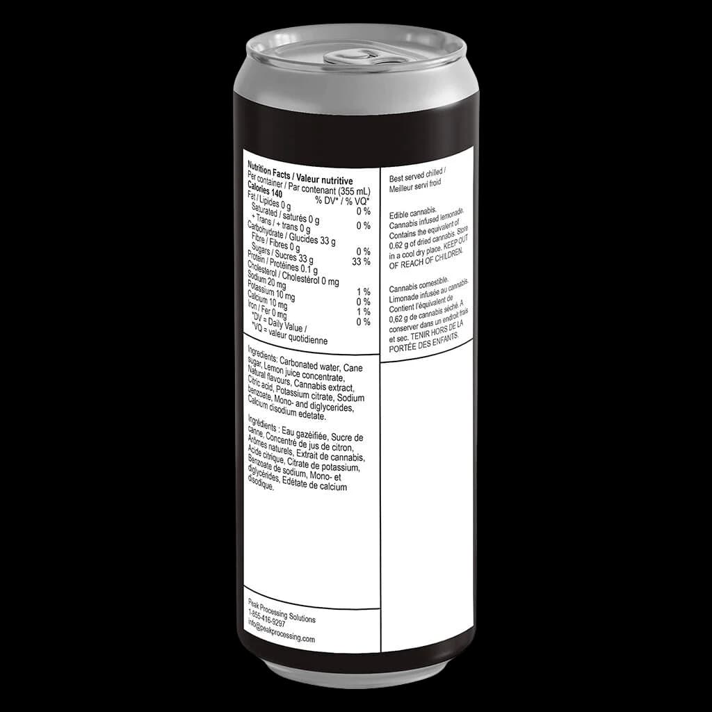 Ray's Original Lemonade 355mL cannabis-infused beverage can with black and white label showing nutrition facts and bilingual ingredients