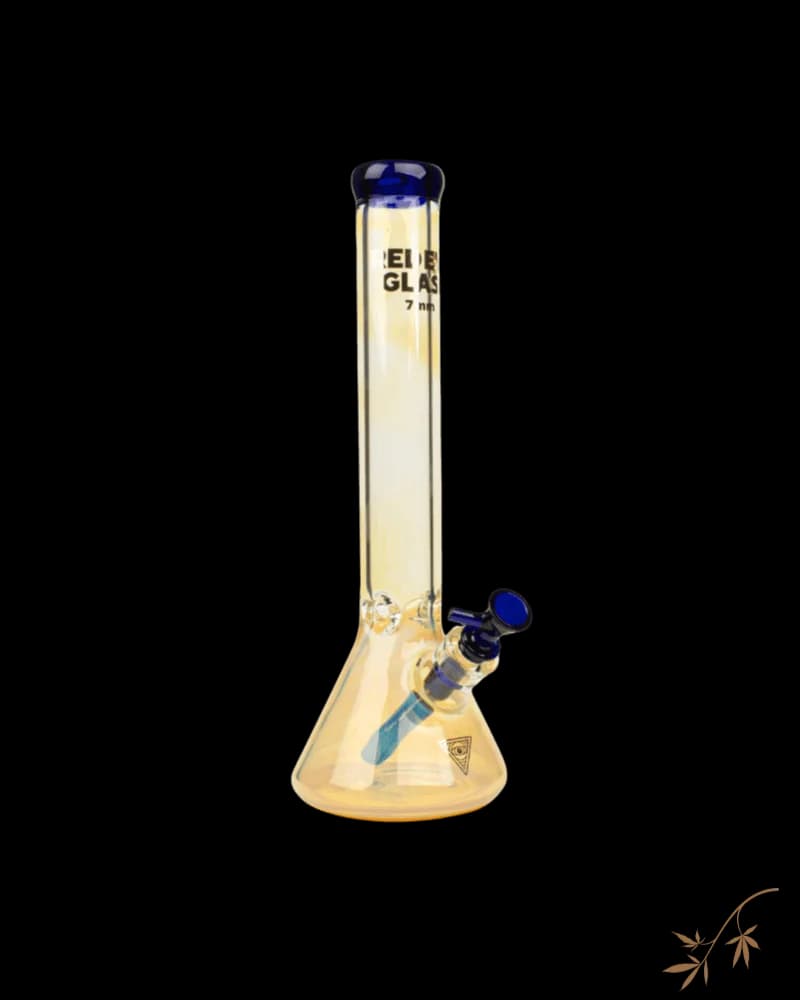 Red Eye Tek Colour Changing Beaker Tube with 7mm thick yellow borosilicate glass, blue accents, and matching bowl piece